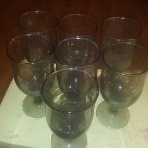 Vintage Smokey glass wine glasses set of 7
